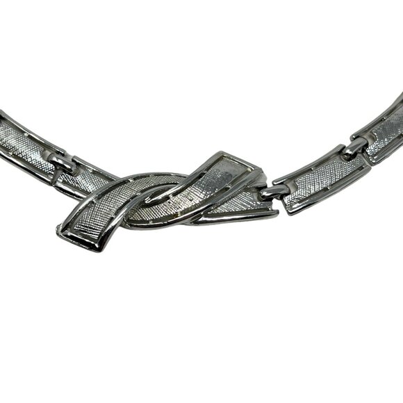 Vintage Coro Necklace Textured Brushed Silver Tone 1950s Classic Choker - Picture 3 of 9